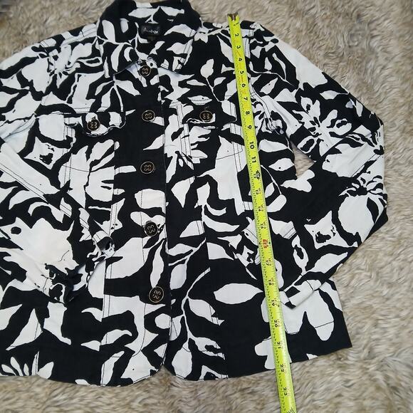 Analogy Black White Floral Print Button Front Jacket Women’s M Cotton Artsy - Picture 5 of 7